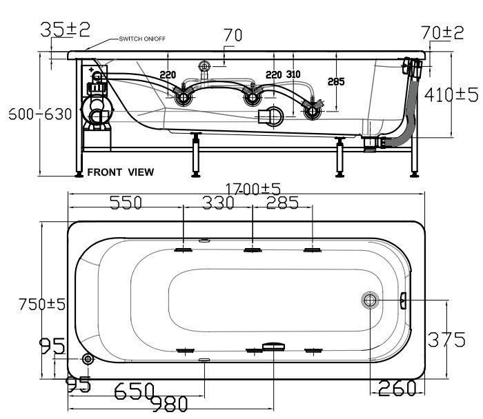 Bản vẽ kích thước bồn tắm American 70271WT