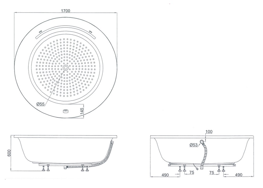 Bản vẽ bồn tắm xây TOTO PPY1720HPWE