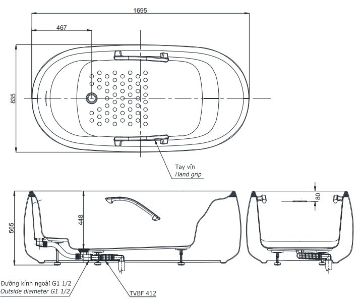 bồn tắm toto pjy1744hpwen-mw