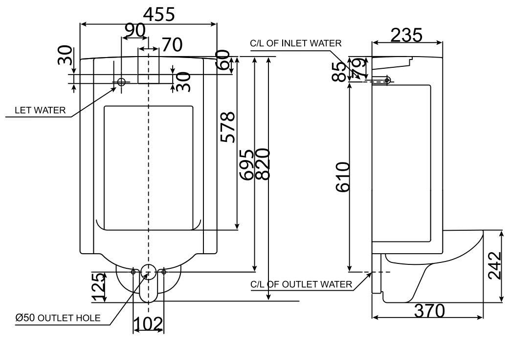 Bản vẽ kích thước bồn tiểu cảm ứng WF6506 American