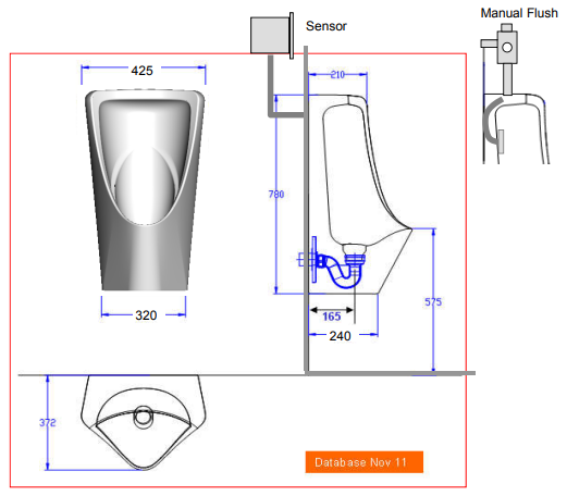 Bản vẽ kích thước bồn tiểu American WP 6509T