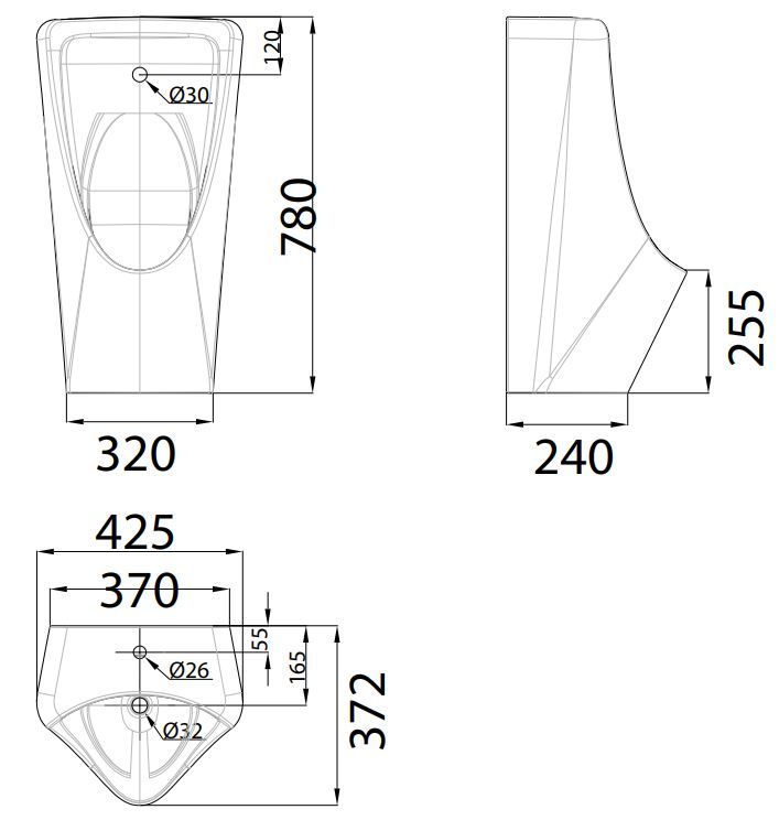 Bản vẽ kích thước bồn tiểu cảm ứng WP6519-DC American PIN