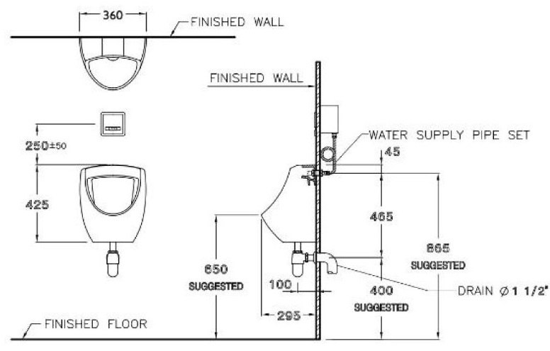 Bản vẽ kỹ thuật bồn tiểu Cotto C 3080 BI 