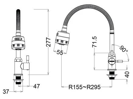 Bản vẽ kích thước vòi rửa bát Caesar K025C