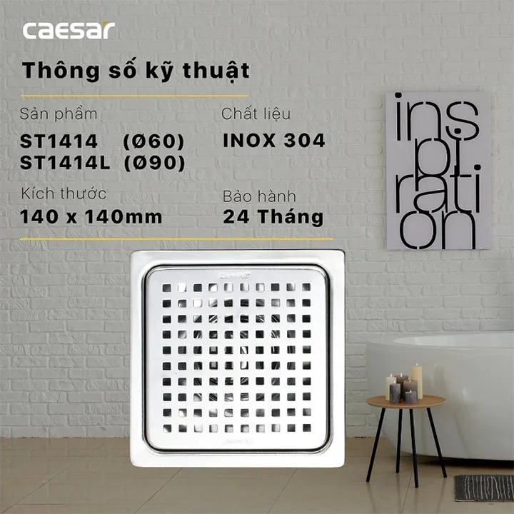 Bản vẽ kích thước phểu Caesar ST1414 D60 140x140