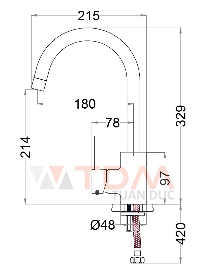 Bản vẽ kích thước vòi bếp K695C CAESAR