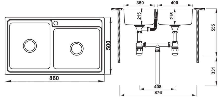 Bản vẽ chậu đá 567.20.546 Hafele 2 hộc