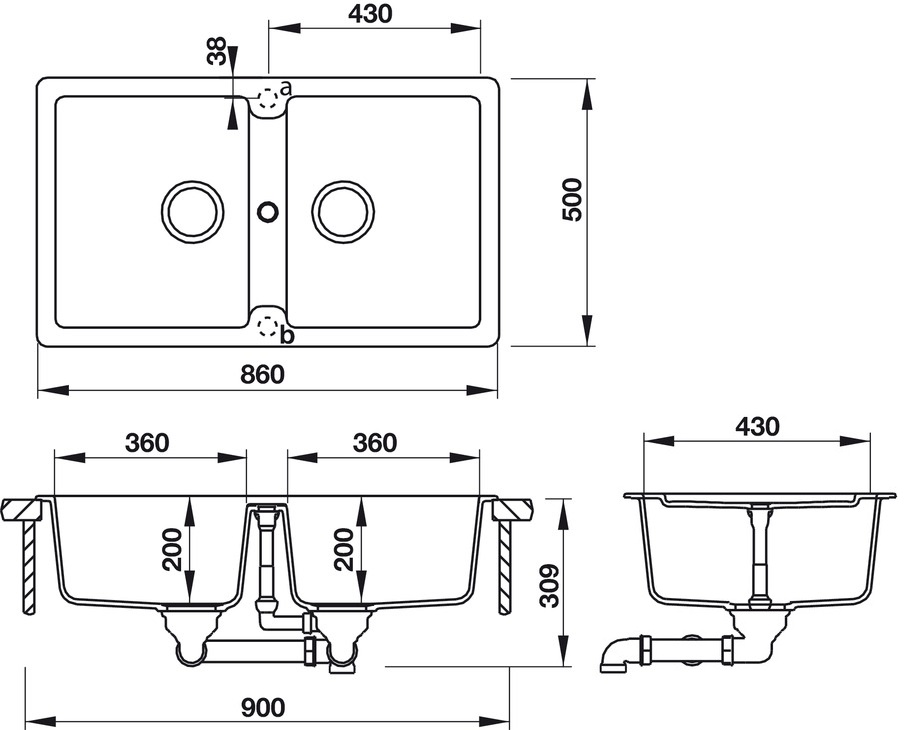 Bản vẽ chậu đá 570.36.300 Hafele 2 hộc