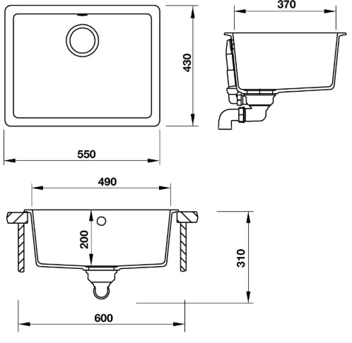 Bản vẽ chậu đá 570.35.430 Hafele 1 hộc