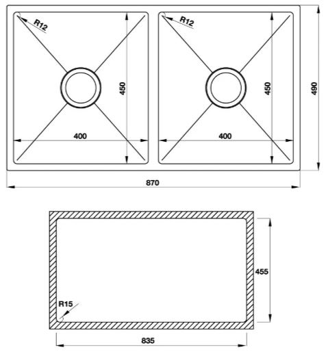 Bản vẽ chậu đá HS-S11848 Hafele 2 hộc