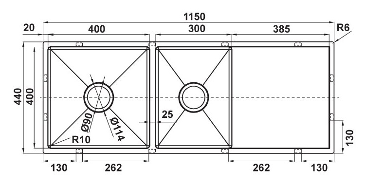 Bản vẽ chậu đá 567.94.050 Hafele 2 hộc có cánh