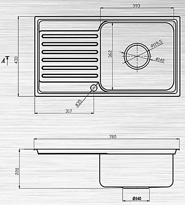 Bản vẽ kỹ thuật chậu rửa bát inox S78D Sơn Hà