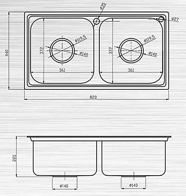 Bản vẽ kỹ thuật chậu rửa bát inox S82D Sơn Hà