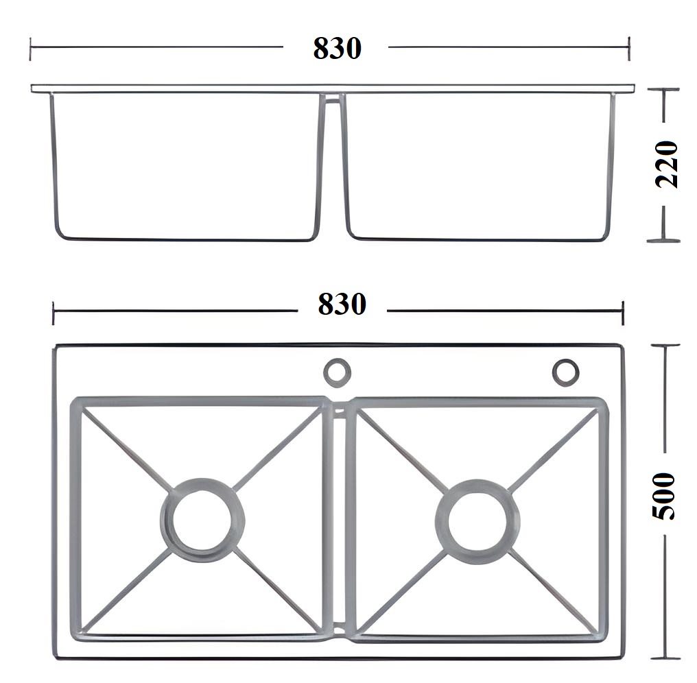 Bản vẽ kích thước chậu rửa chén Sơn Hà SHG 8350S