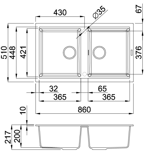 Bản vẽ kỹ thuật chậu đá Malloca NERO G 45040 rửa chén bát