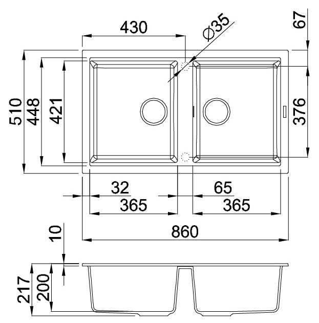 Bản vẽ kỹ thuật chậu rửa chén Malloca TITANIUM G 45073