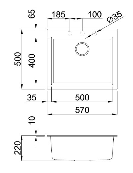 Bản vẽ kỹ thuật chậu đá rửa chén K10573