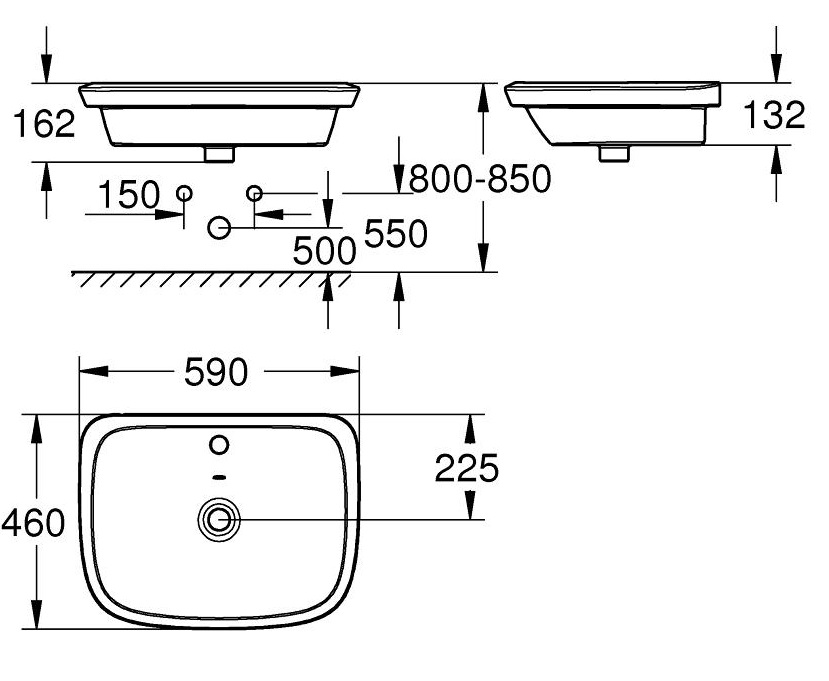 Bản vẽ kỹ thuật chậu bán âm Eurostyle 39276000 Grohe