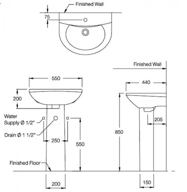 Bản vẽ kỹ thuật Chậu lavabo Cotto C014 - C411