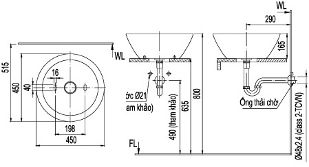 Bản vẽ bồn rửa mặt lavabo INAX L445V