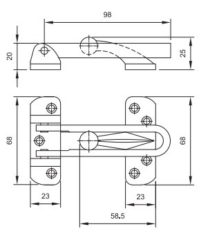 Bản vẽ chốt an toàn dạng cài Yale YDG020US26D