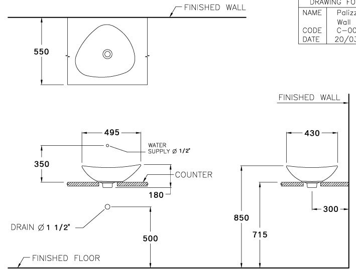 Bản vẽ kỹ thuật chậu lavabo đặt bàn C002725 Cotto