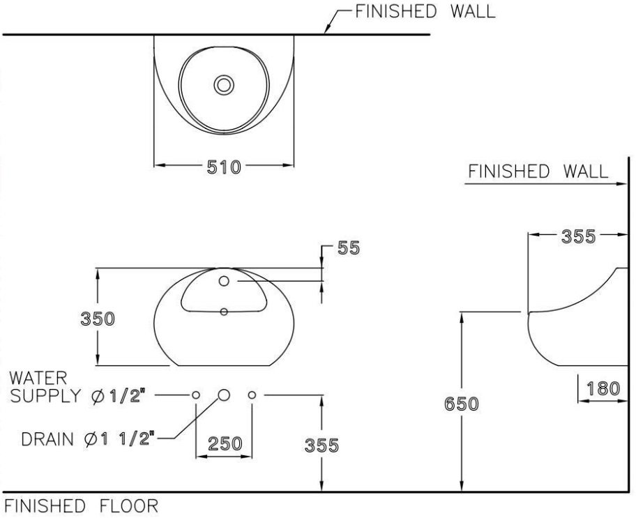 Bản vẽ kích thước lavabo trẻ em Cotto C01427