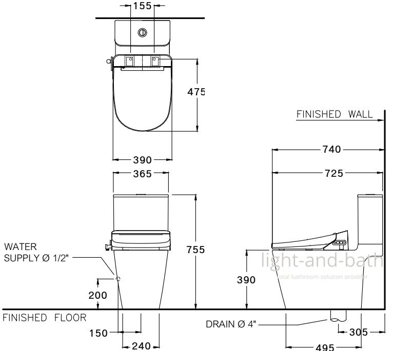 Bản vẽ kỹ thuật bàn cầu Cotto C125317(CV4)