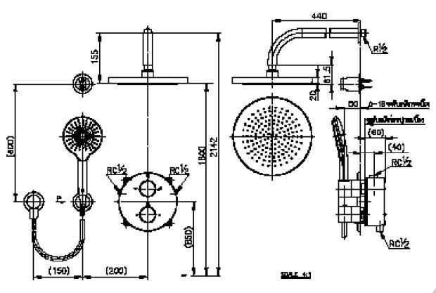 Bản vẽ kích thước sen tắm âm tường Cotto CPF301H1H2GR2