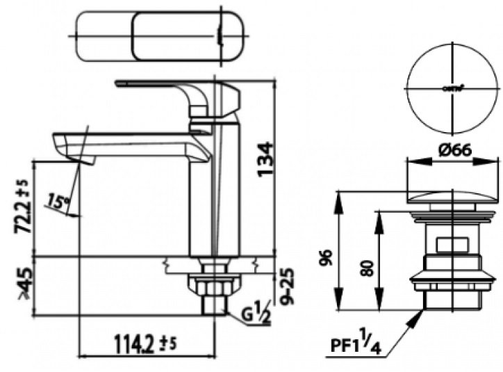 Bản vẽ kích thước vòi lavabo CT1142A BL Cotto