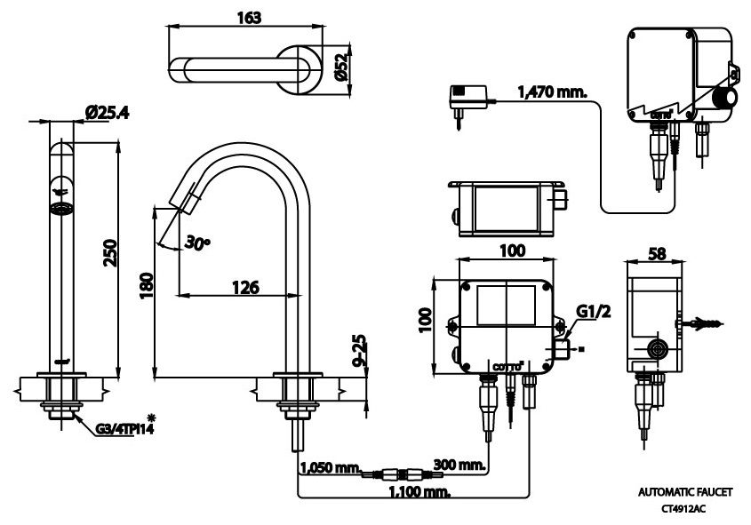 Bản vẽ kỹ thuật vòi cảm ứng dùng điện thân cao CT4912AC