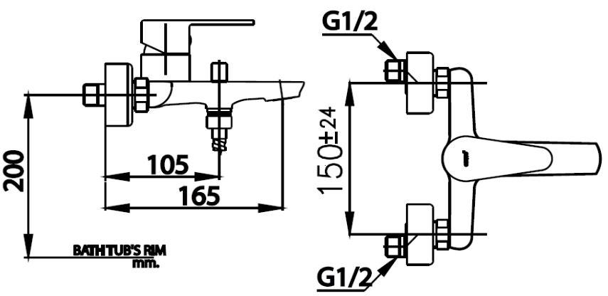 Bản vẽ kích thước bộ trộn nóng lạnh CT3001AE Cotto