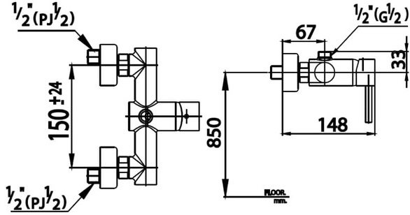 kích thước củ sen tắm nóng lạnh COTTO CT 2047A 