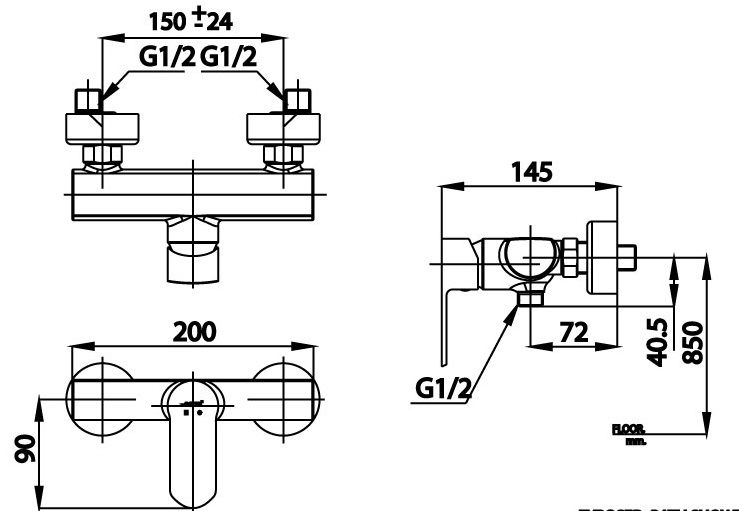 kích thước củ sen tắm nóng lạnh COTTO CT 2406A 