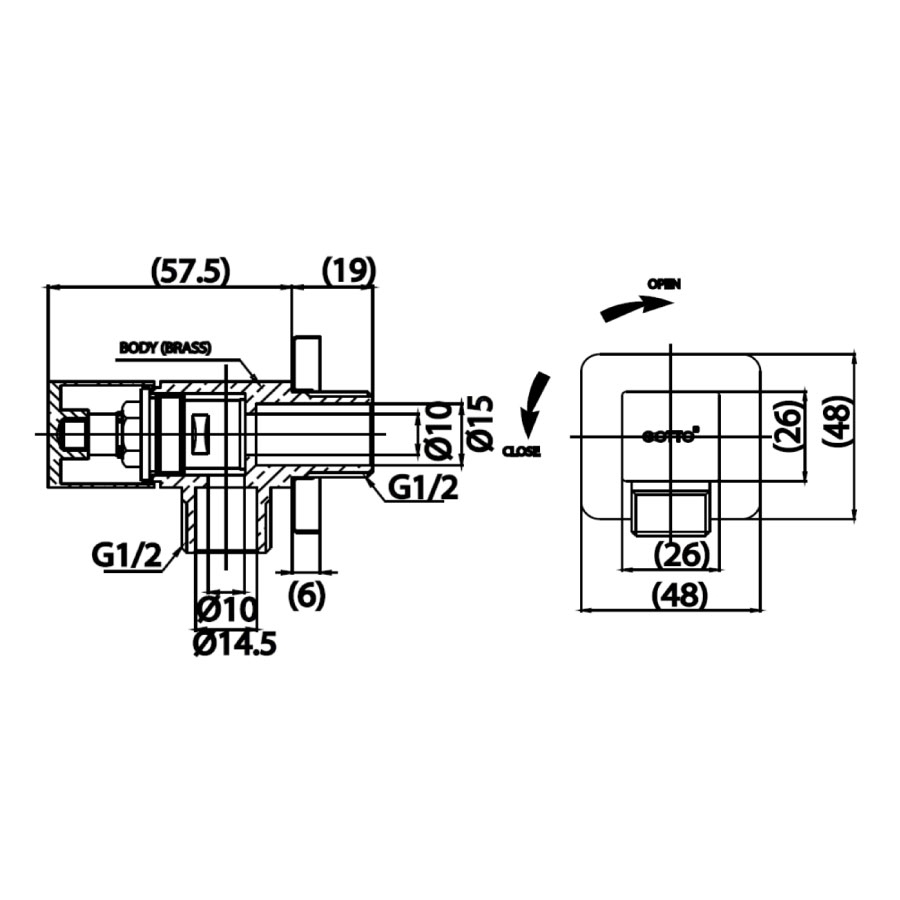 Bản vẽ kích thước van khóa Cotto CT1700(HM) 