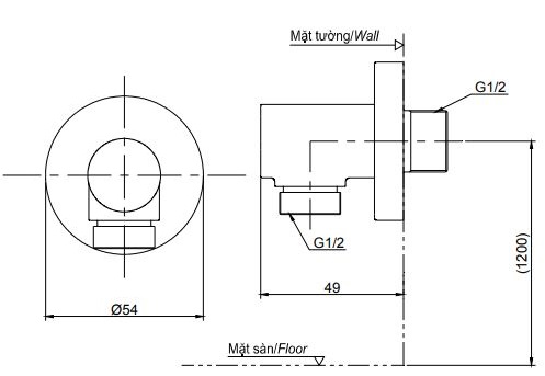 Bản vẽ kỹ thuật cút nối tường TBW01014 TOTO