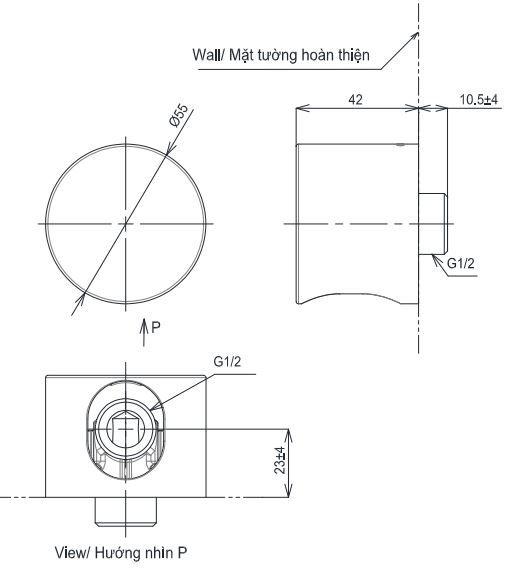 Bản vẽ kích thước cút nối tường TBW07020ATOTO