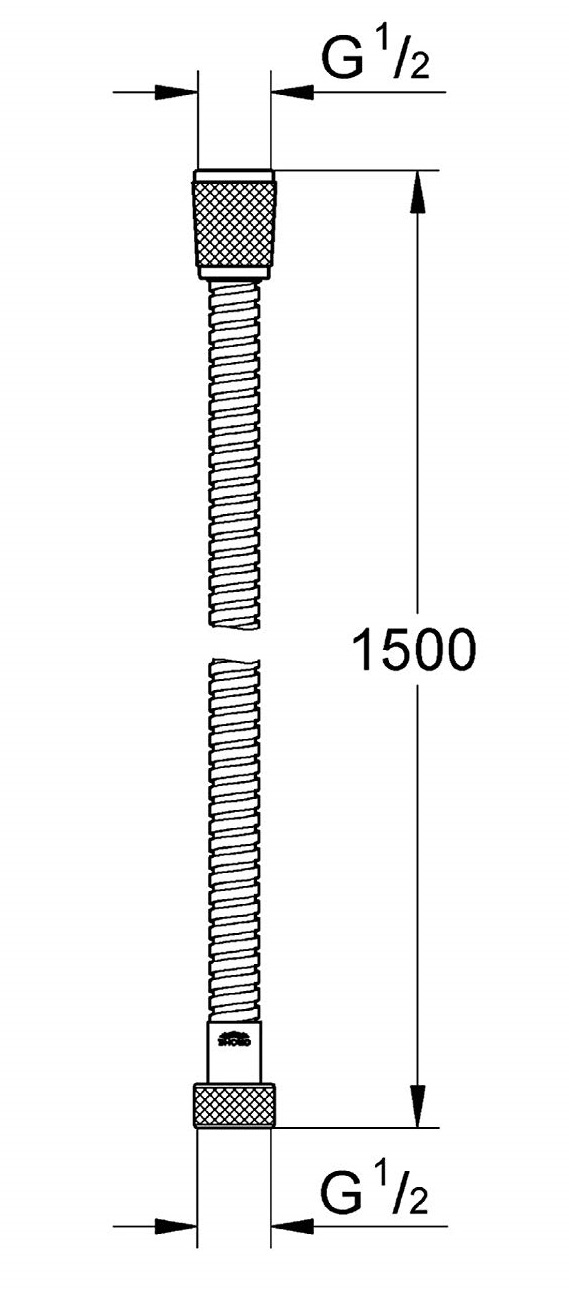 Bản vẽ kỹ thuật dây sen tắm 28143000 Grohe 1500mm
