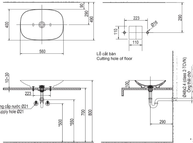 Bản vẽ kích thước lavabo Inax AL-620V nút chặn sứ