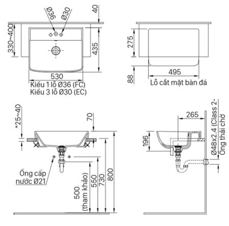 Bản vẽ kỹ thuật chậu lavabo Inax L-345V