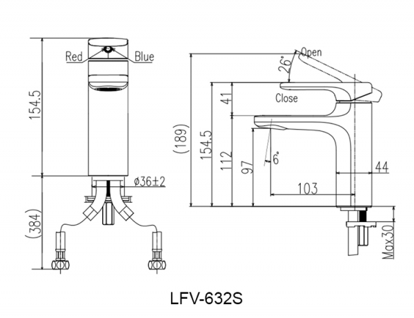 Bản vẽ vòi chậu Inax LFV 632 S