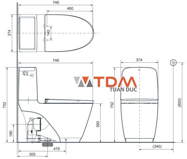 ​Bản vẽ xí bệt Inax ACT832VN 2 khối