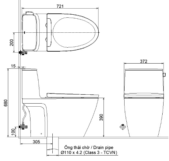 Bản vẽ bệt inax 912 nắp điện tử CW-KB22