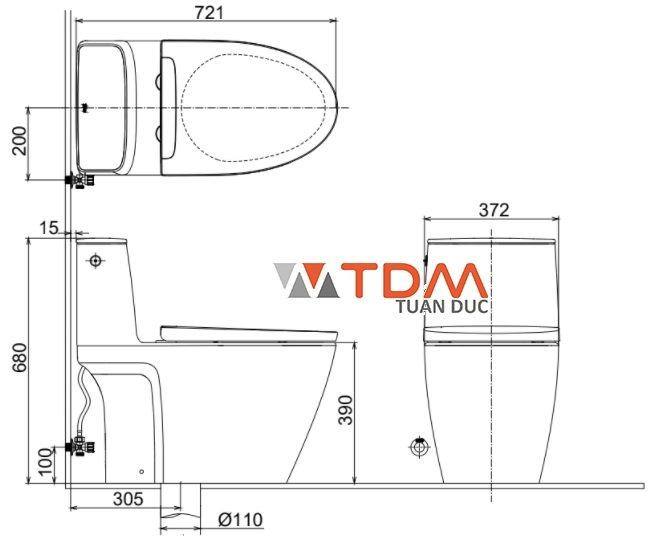 Bản vẽ kích thước bồn cầu INAX ACT-902/CW-S32VN