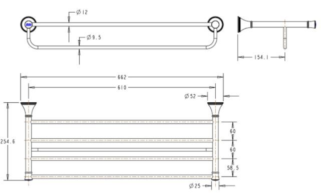 Bản vẽ kích thước kệ khăn 2 tầng American WF-0295