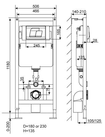 Bản vẽ két nước American Standard VPG30041 gắn âm tường