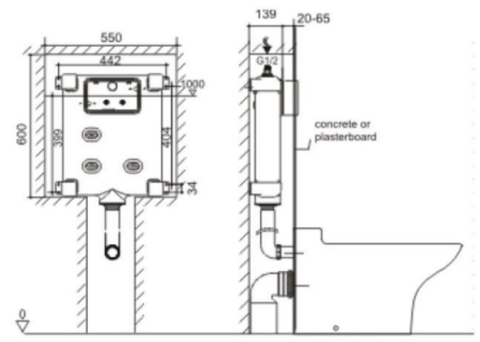 Bản vẽ két nước American Standard VPG30042 gắn âm tường