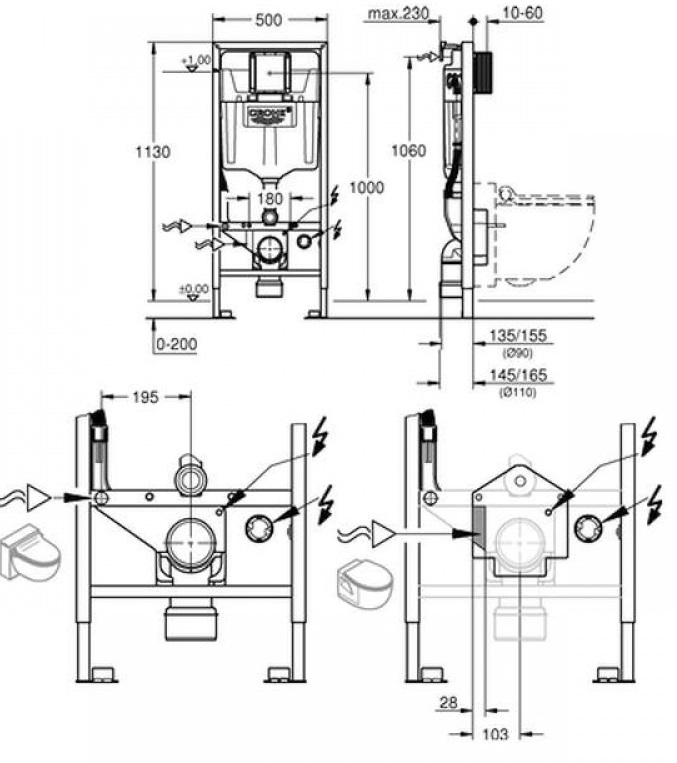 Bản vẽ két nước âm tường 39112001 Grohe