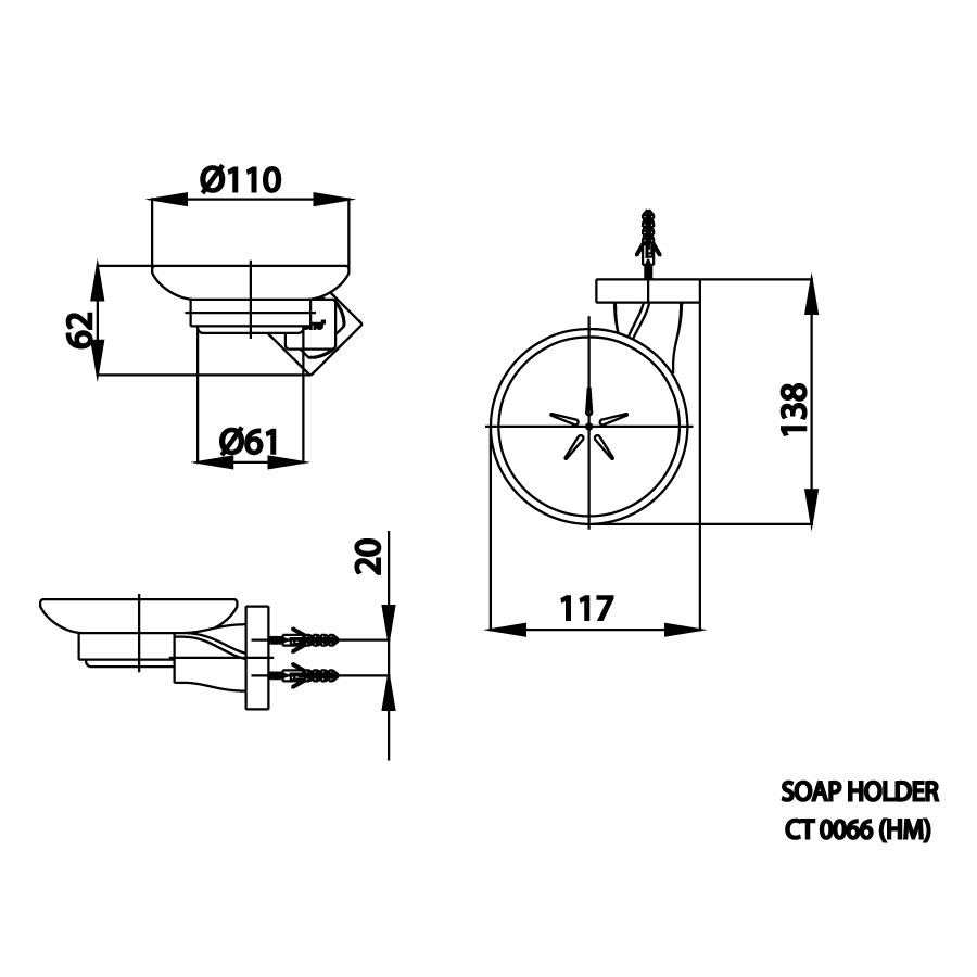 Bản vẽ kích thước khay xà bông cotto CT0066 BL HM 