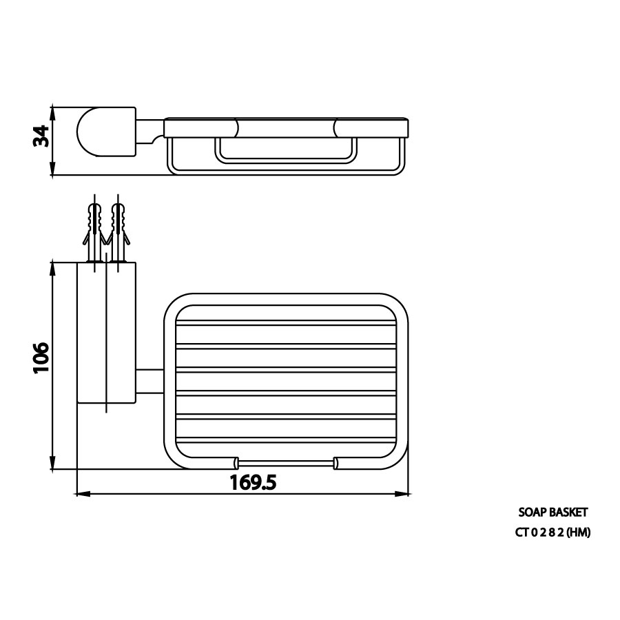 Bản vẽ kích thước khay xà bông cotto CT0282(HM) 